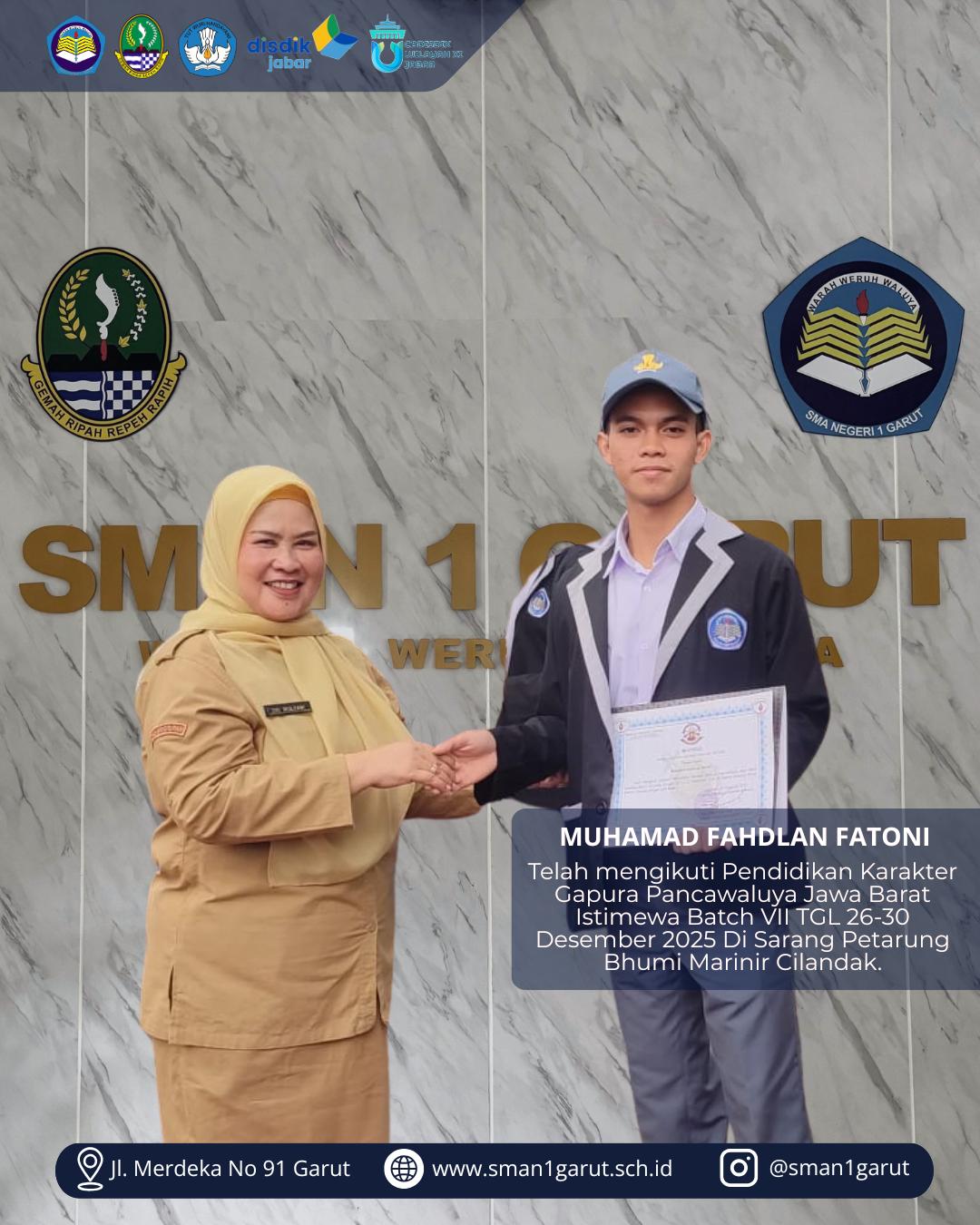 Muhamad Fadhlan Fatoni, Mengikuti Pendidikan Karakter Gapura Pancawaluya Jawa Barat