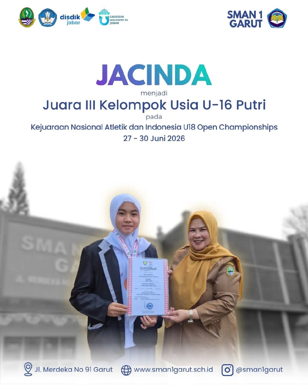 Jacinda Raih Juara 3 Nasional Usia U-16 Putri di Kejurnas Atletik 2026
